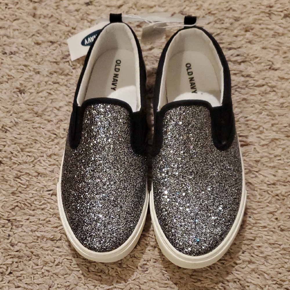 Old Navy Kids Sparkly Slip-On Sneakers - Silver and Black